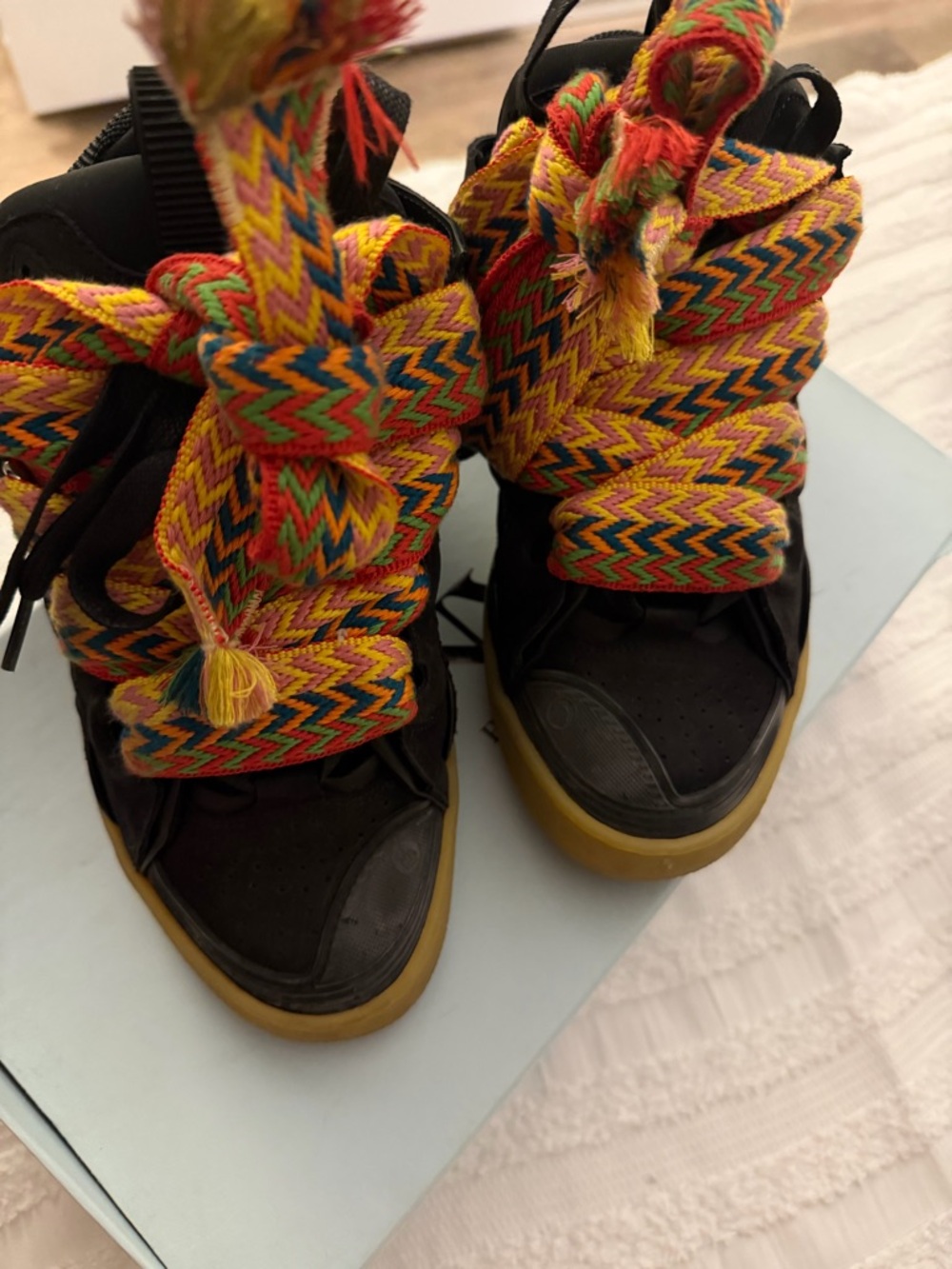 Lanvin Black Sneakers with Multicolor Woven Straps